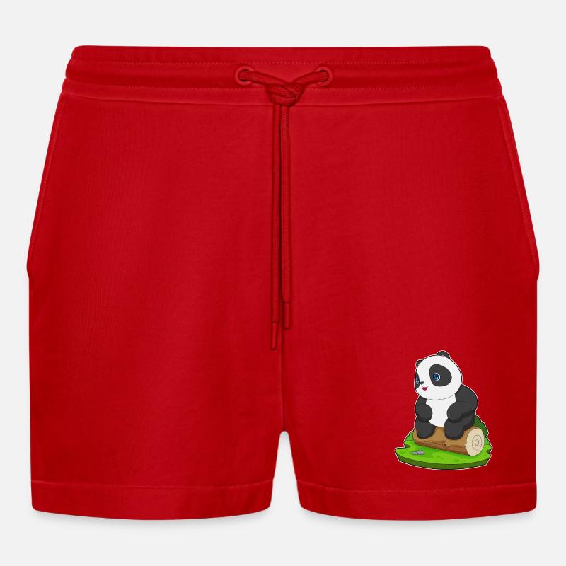 Panda Baumstamm - Organic Relaxed Cropped Shorts Made in EU - Rot