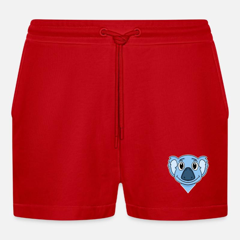 Koala Bear Head - Organic Relaxed Cropped Shorts Made in EU - red