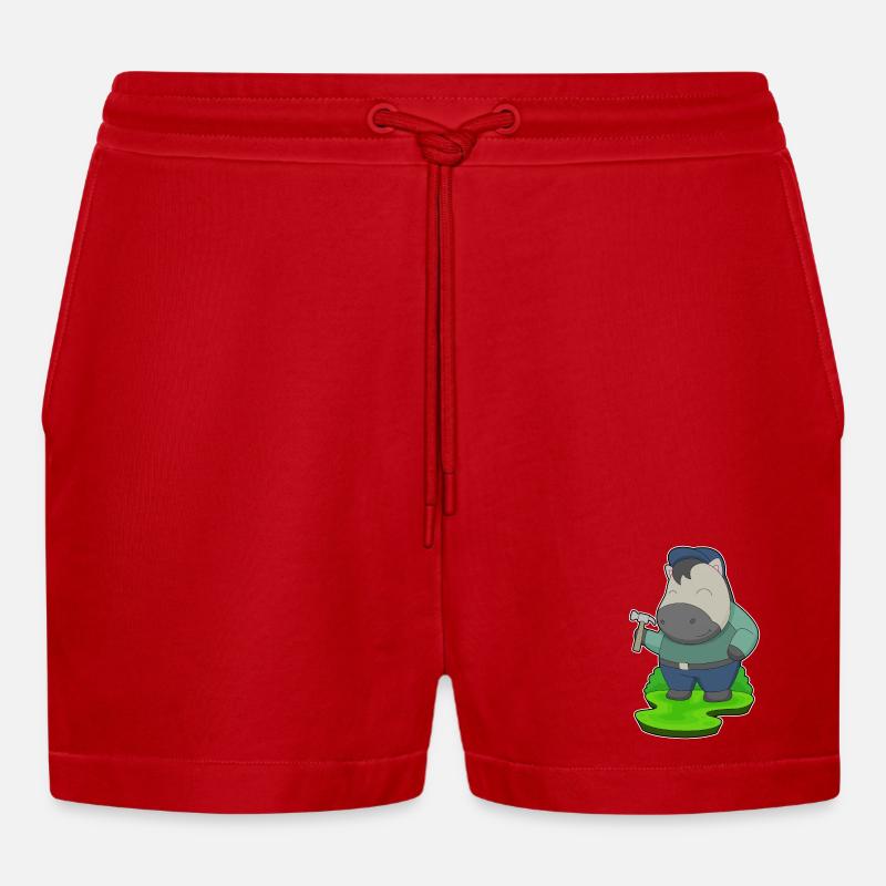 Pferd Handwerker Hammer - Organic Relaxed Cropped Shorts Made in EU - Rot