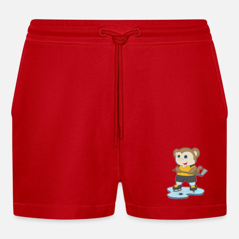 Affe Eishockey Eishockeyschläger - Organic Relaxed Cropped Shorts Made in EU - Rot