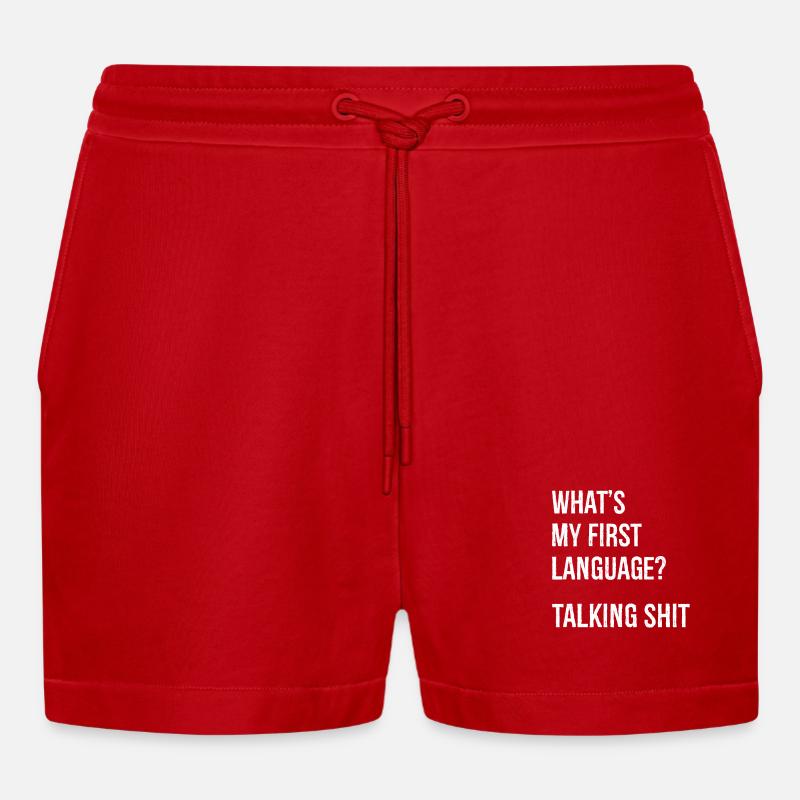 what's my first language talking shit - Organic Relaxed Cropped Shorts Made in EU - red