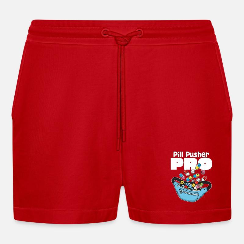 PILL PUSHER PRO - KRANKENSCHWESTER GESCHENK - Organic Relaxed Cropped Shorts Made in EU - Rot