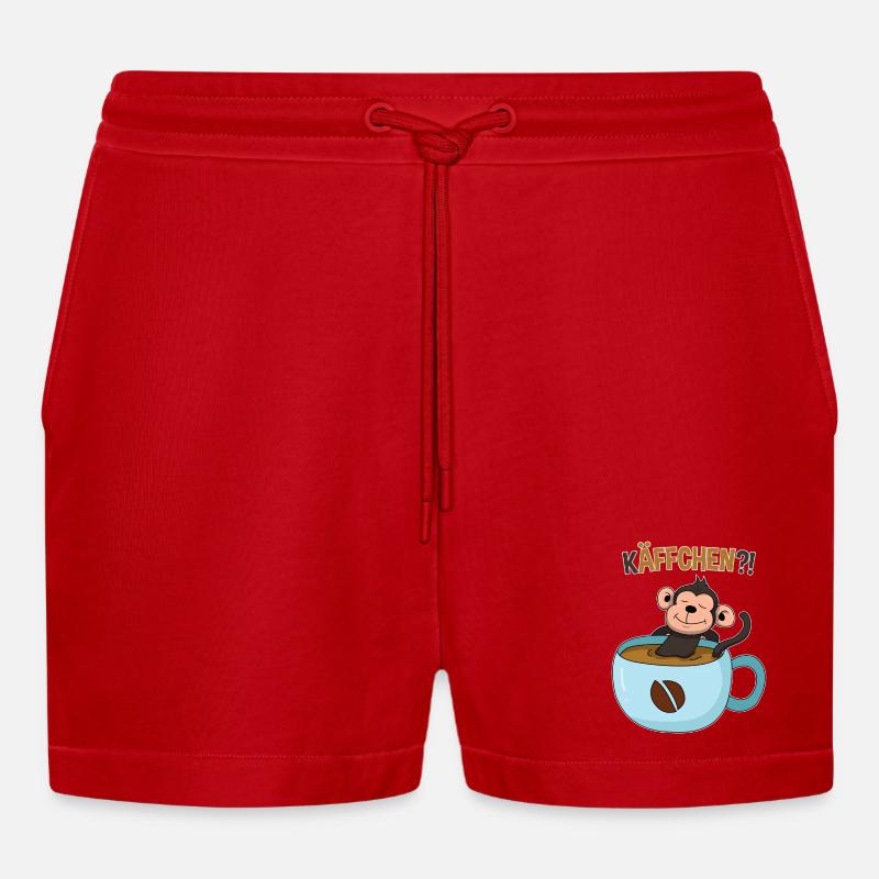 Coffee break with monkey - Organic Relaxed Cropped Shorts Made in EU - red