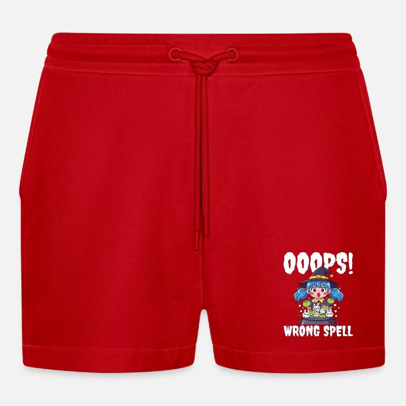 OOOPS! WRONG SPELL - WITCH HALLOWEEN - Organic Relaxed Cropped Shorts Made in EU - red