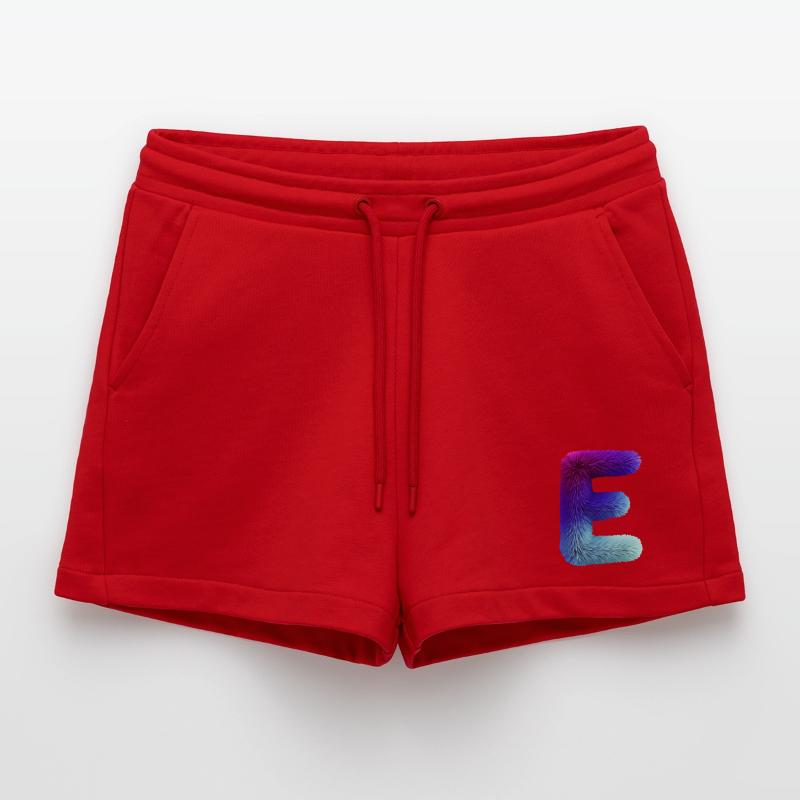 Letter E fur effect | Gradient purple blue Organic Relaxed Cropped Shorts Made in EU