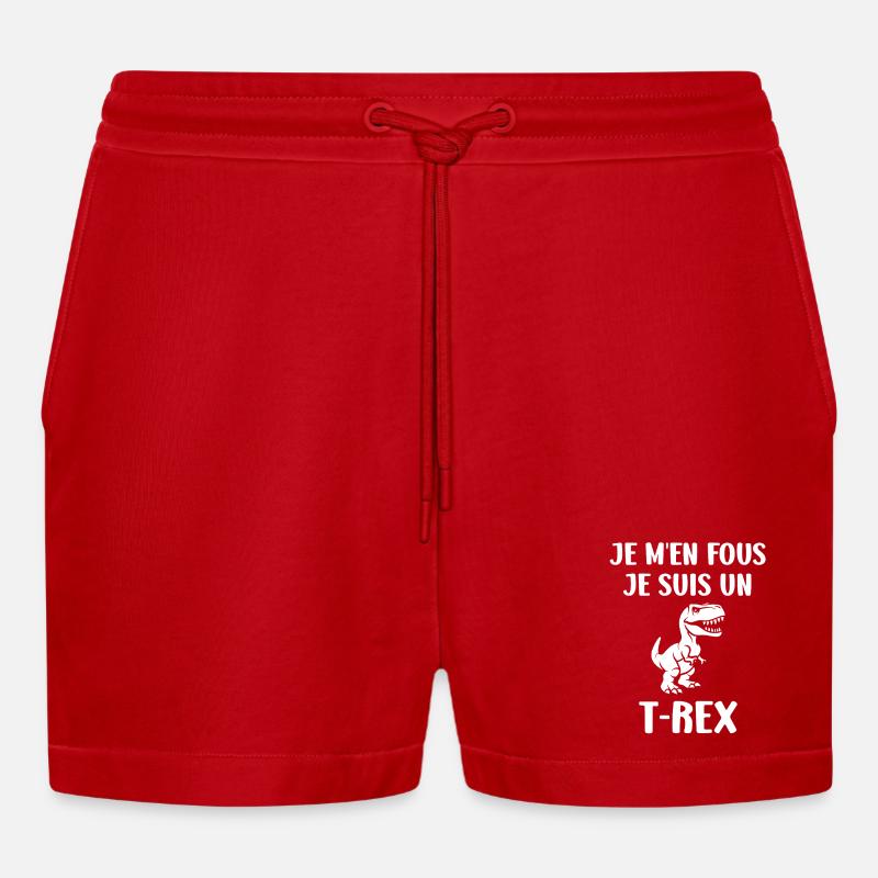 T-Rex Humorous Expression - Organic Relaxed Cropped Shorts Made in EU - red