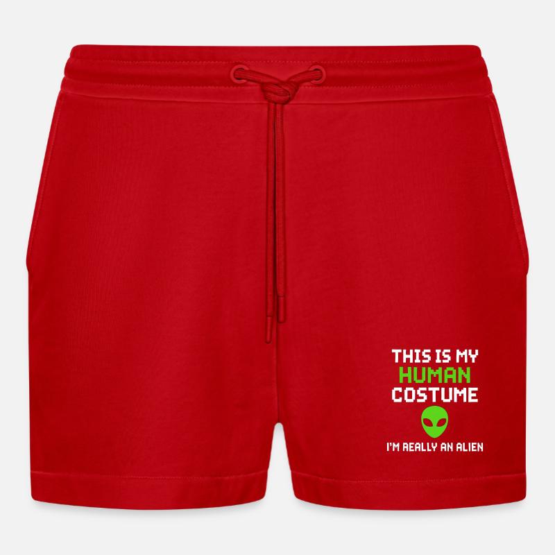 Alien Humor Kostüm Statement - Organic Relaxed Cropped Shorts Made in EU - Rot
