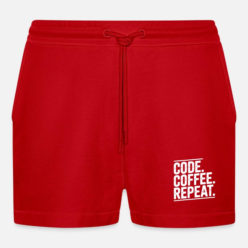 Code Coffee Repeat - Organic Relaxed Cropped Shorts Made in EU - red
