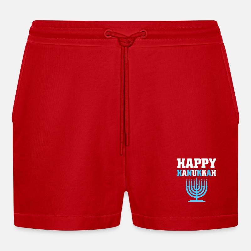 Hanoukka Hanoukka Hanoukka - Short bio décontracté court fabriqué en UE - rouge