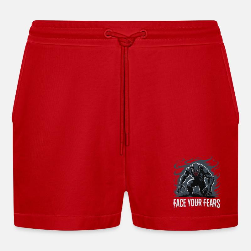 Stelle dich deinen Ängsten, Monster, Nightmare. - Organic Relaxed Cropped Shorts Made in EU - Rot