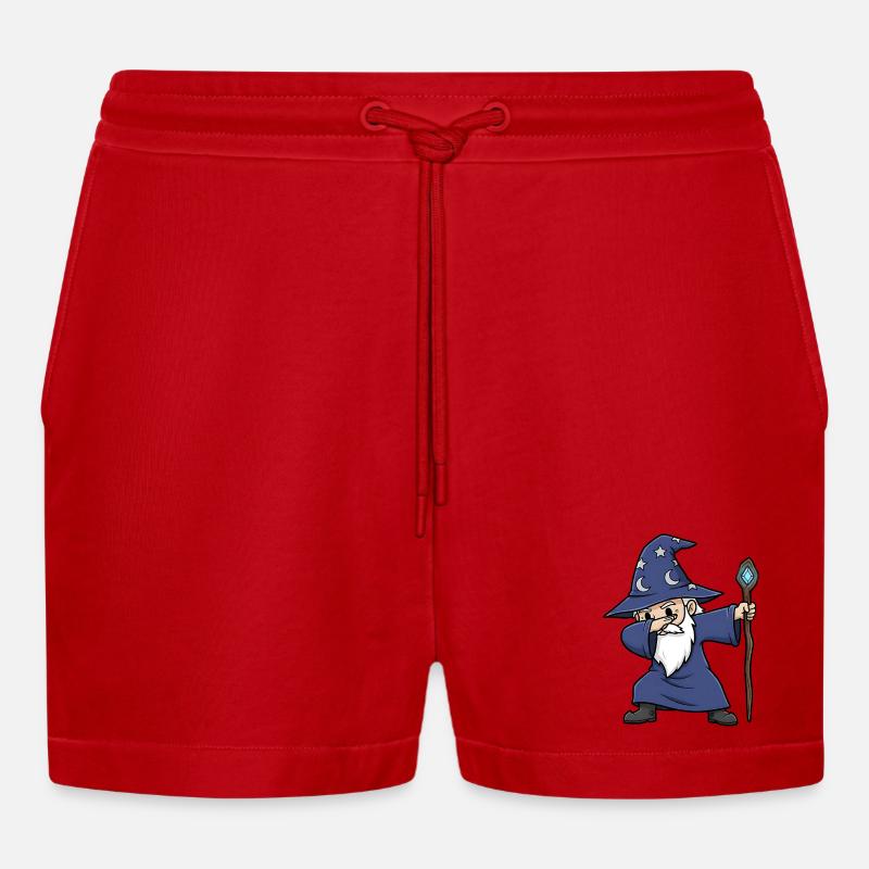 Dabbing Wizard – Lustiger Zauberer Design - Organic Relaxed Cropped Shorts Made in EU - Rot