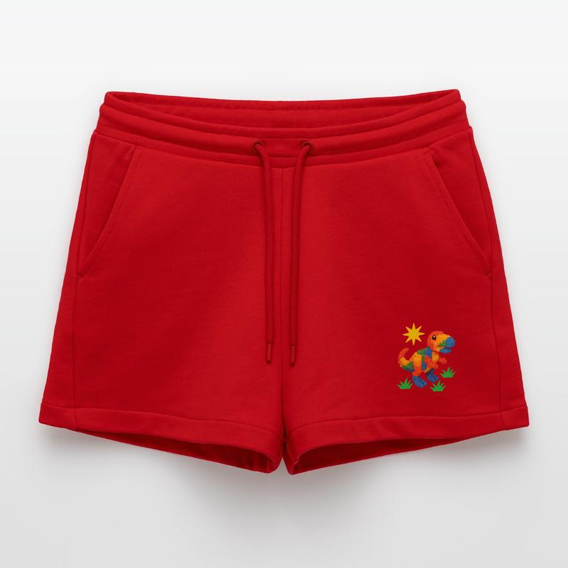 Dinosaur Made Of Bricks Creative Block Builder Organic Relaxed Cropped Shorts Made in EU