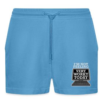 I'm Not Feeling Very Worky Today Faul Arbeit Humor - Organic Relaxed Cropped Shorts Made in EU -  Sol Blue - Vorne