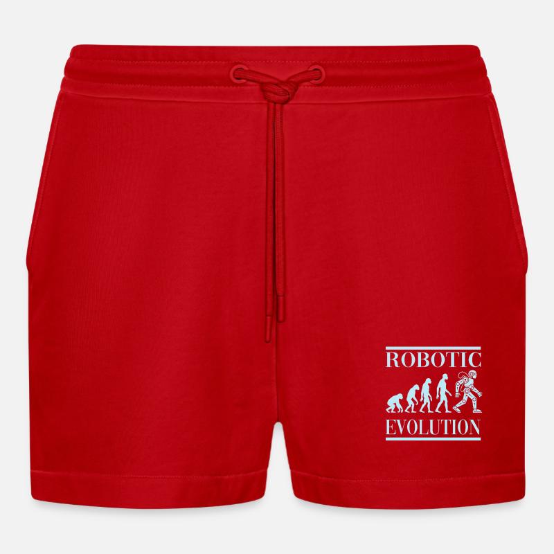 Robot Evolution Progress Human Future - Organic Relaxed Cropped Shorts Made in EU - red