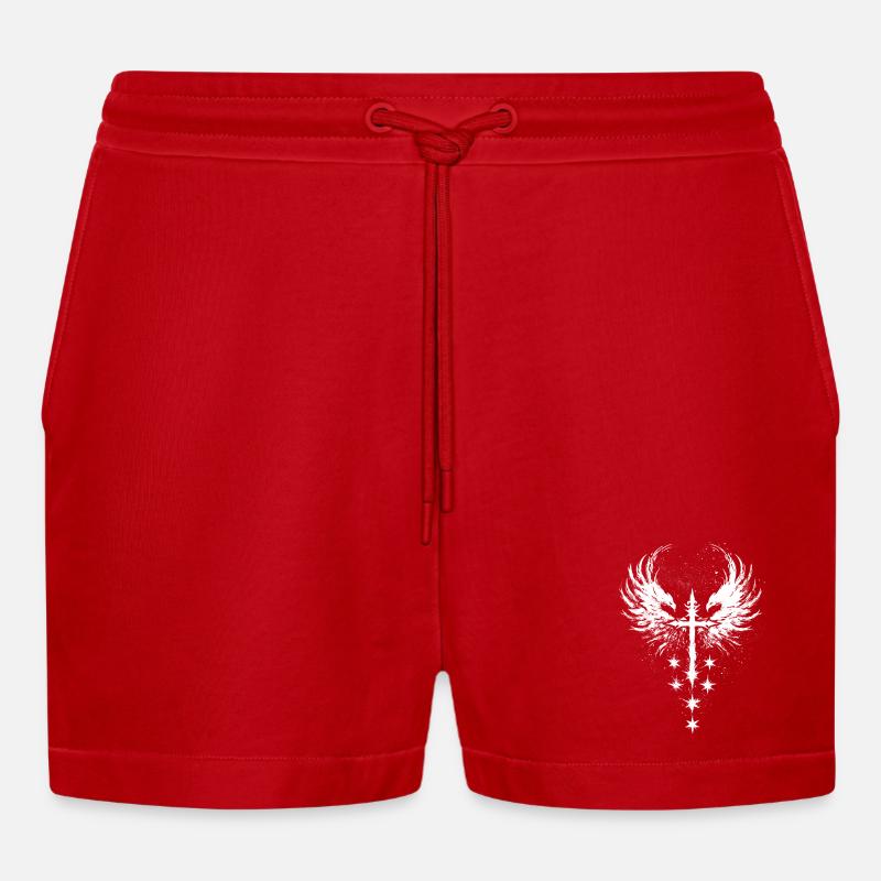 Goth Gothic Emo Cross - Organic Relaxed Cropped Shorts Made in EU - red
