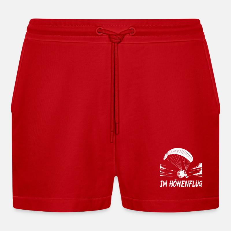 Paramotor Flight FLYING FUNNY - Organic Relaxed Cropped Shorts Made in EU - red