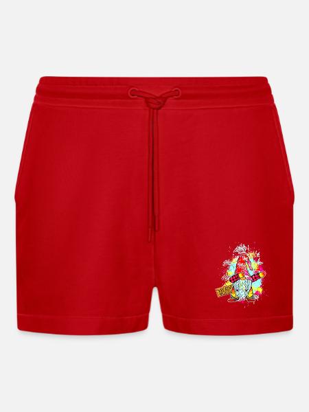 CREATIVE GNOME Dab Graffiti Artist XMas - Organic Relaxed Cropped Shorts Made in EU - red