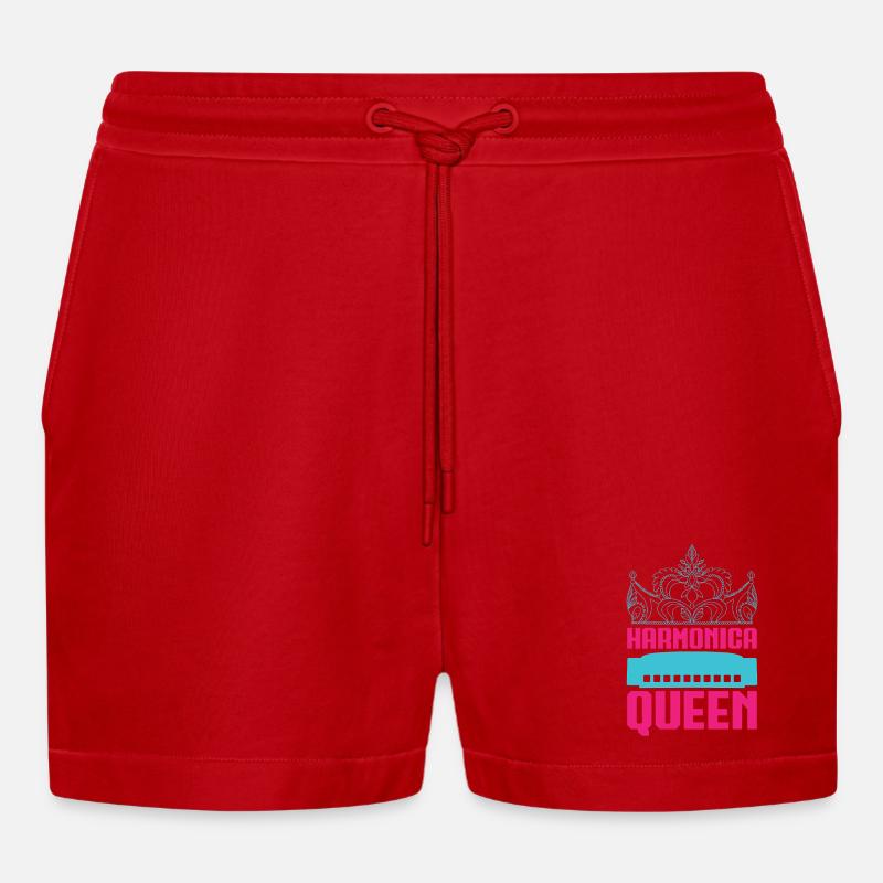 Funny Harmonica Player Queen Harmonica - Organic Relaxed Cropped Shorts Made in EU - Rot