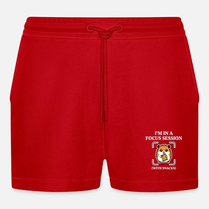 Fokussitzung mit Snacks Hamsterhumor - Organic Relaxed Cropped Shorts Made in EU - Rot