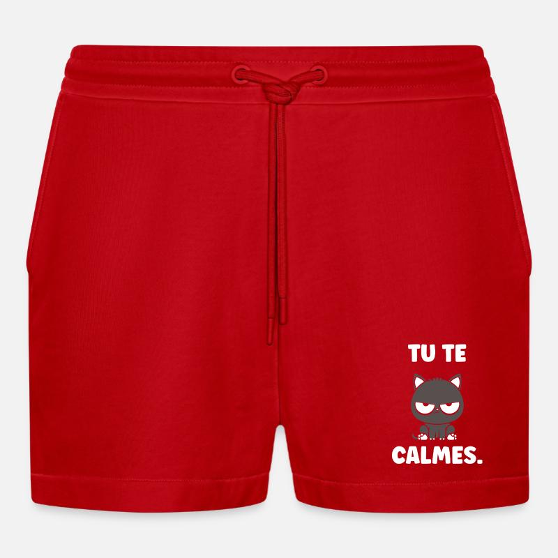 Grumpy Kitten: Beruhig dich - Organic Relaxed Cropped Shorts Made in EU - Rot