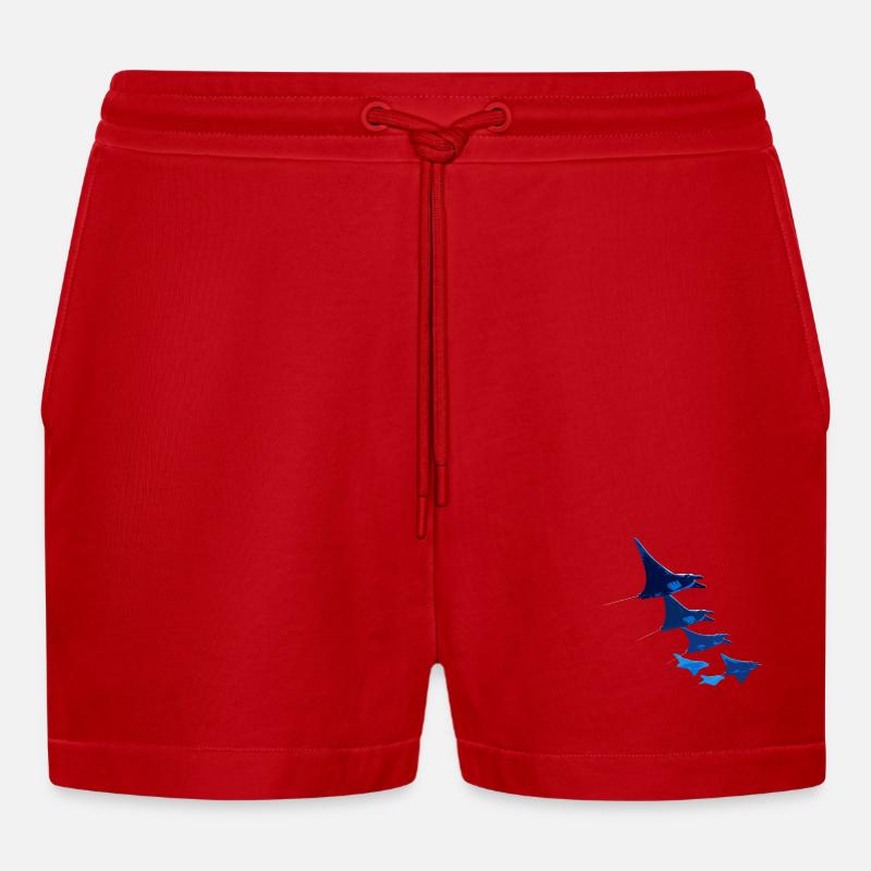 Manta Ray, Devil Ray, Stingray, Diver - Organic Relaxed Cropped Shorts Made in EU - red