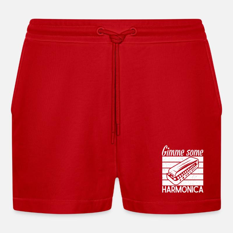 Harmonica Musican Gimme Some Harmonica - Organic Relaxed Cropped Shorts Made in EU - red