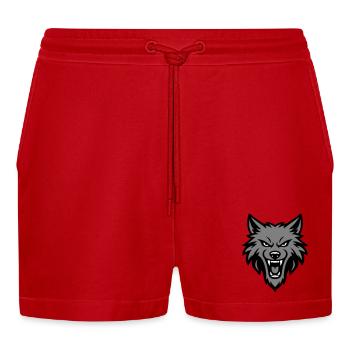 Wolf Kopf Logo - Organic Relaxed Cropped Shorts Made in EU - Rot - Vorne