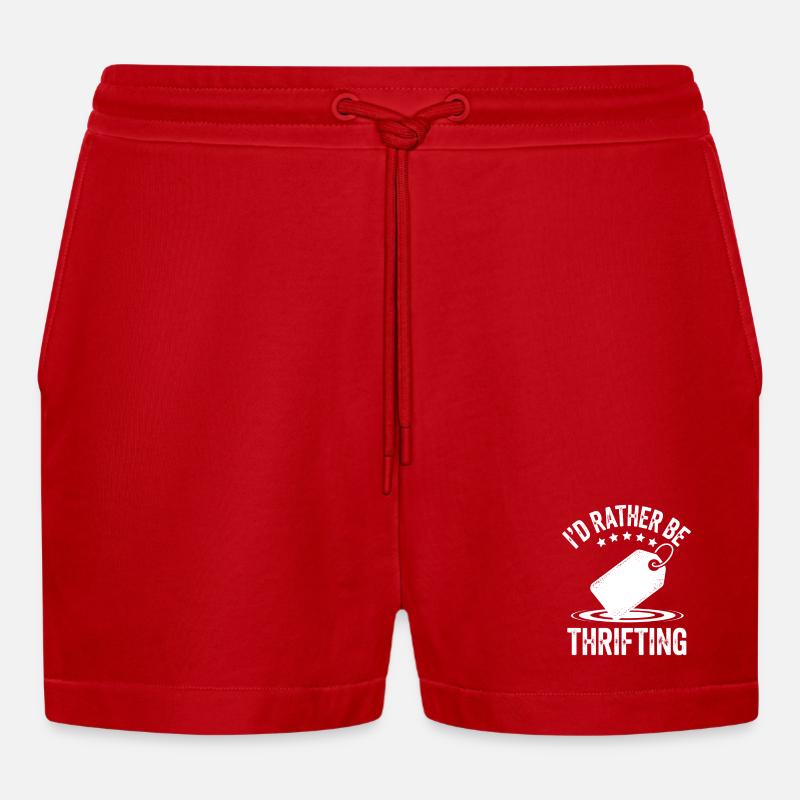 I'd Rather Be Thrifting - Organic Relaxed Cropped Shorts Made in EU - red