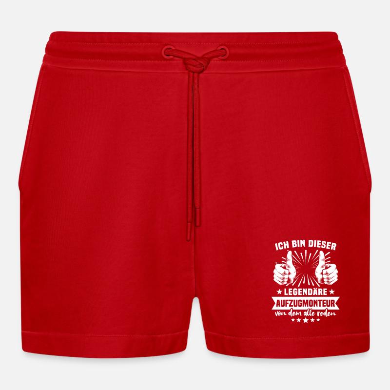 Elevator Technician Legend - Organic Relaxed Cropped Shorts Made in EU - red