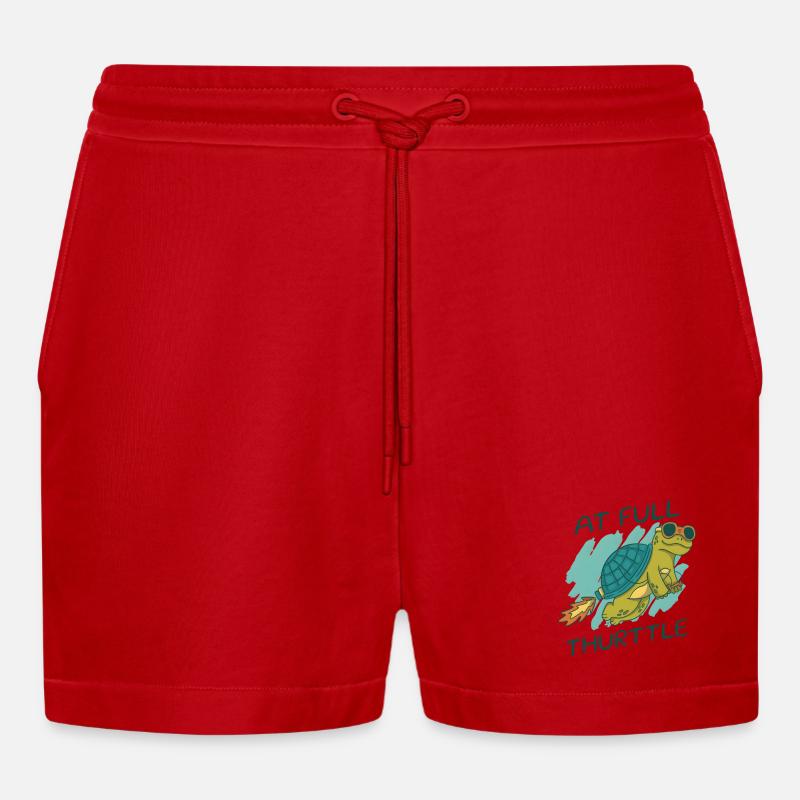 At Full Thurttle – Funny Rocket Turtle - Organic Relaxed Cropped Shorts Made in EU - red