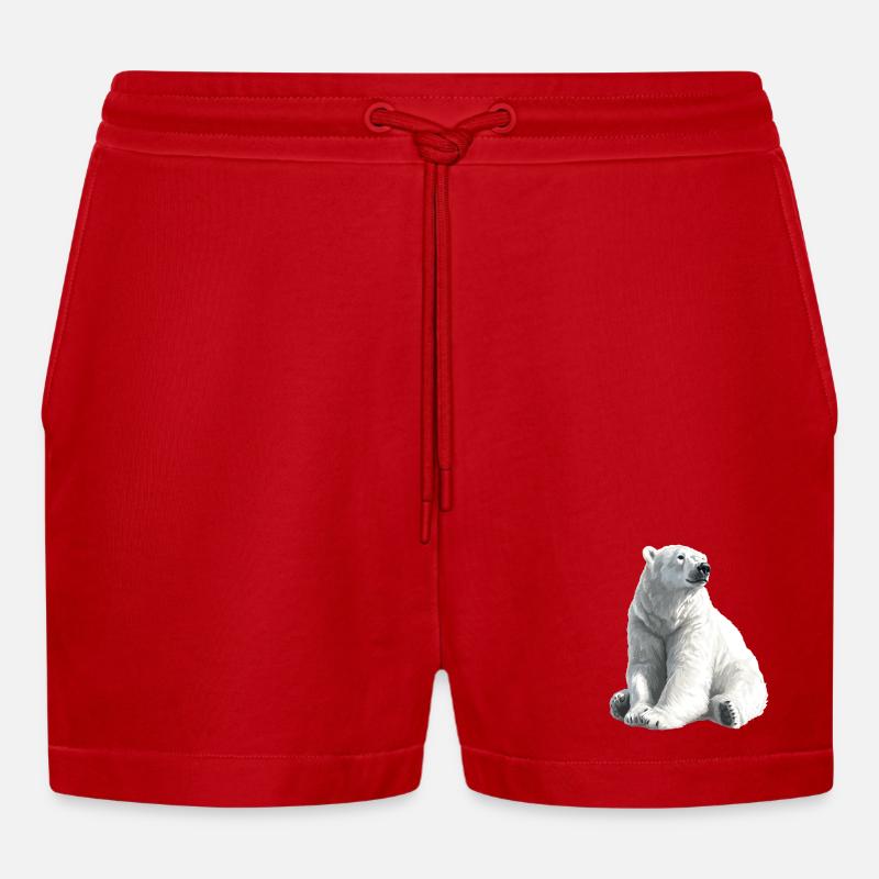 Polar Bär Illustration Eislicht - Organic Relaxed Cropped Shorts Made in EU - Rot