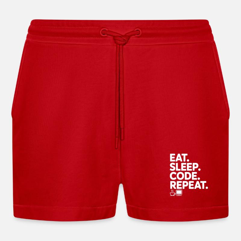 Iss. Schlaf. Code. Wiederholen. - Organic Relaxed Cropped Shorts Made in EU - Rot