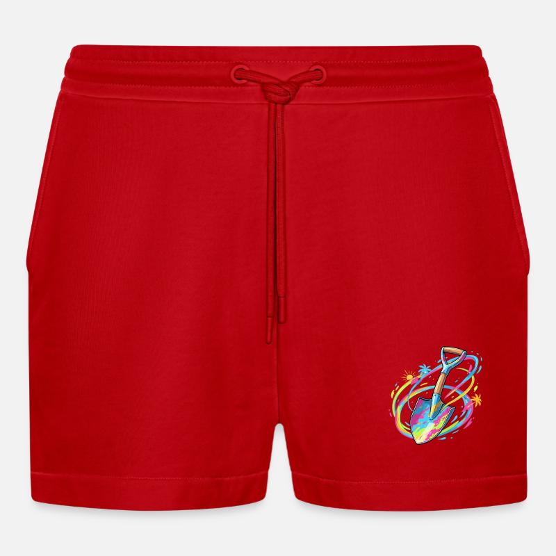 Farbexplosion Gartenschaufel Illustration - Organic Relaxed Cropped Shorts Made in EU - Rot