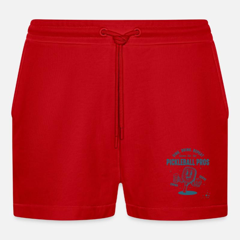 Pickleball Funny Player Dink Drink Repeat Pros - Organic Relaxed Cropped Shorts Made in EU - red