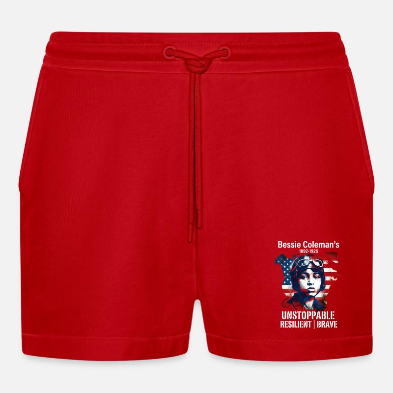 Bessie Coleman Mutig Luftfahrtpionierin - Organic Relaxed Cropped Shorts Made in EU - Rot