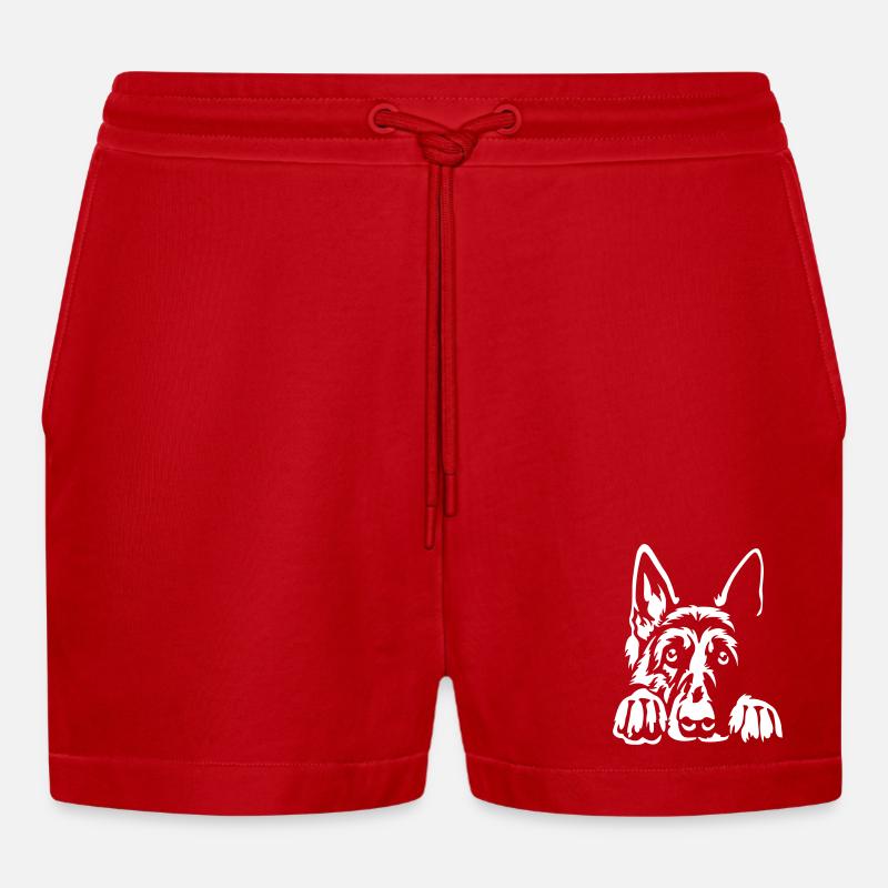 German Shepherd "Black Edition" - Organic Relaxed Cropped Shorts Made in EU - red