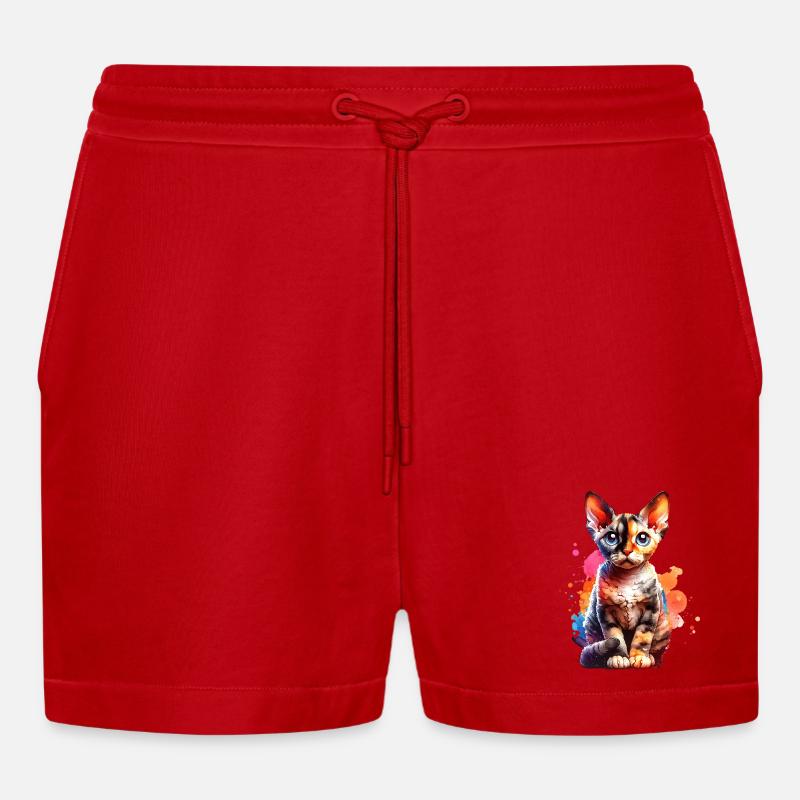 Devon Rex Gift - Organic Relaxed Cropped Shorts Made in EU - red