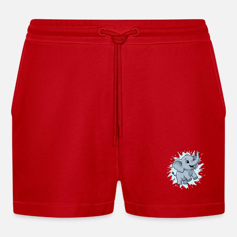 Cute elephant with paint splash - Organic Relaxed Cropped Shorts Made in EU - red