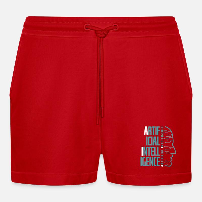 Artificial Intelligence Circuit Face Design - Organic Relaxed Cropped Shorts Made in EU - Rot