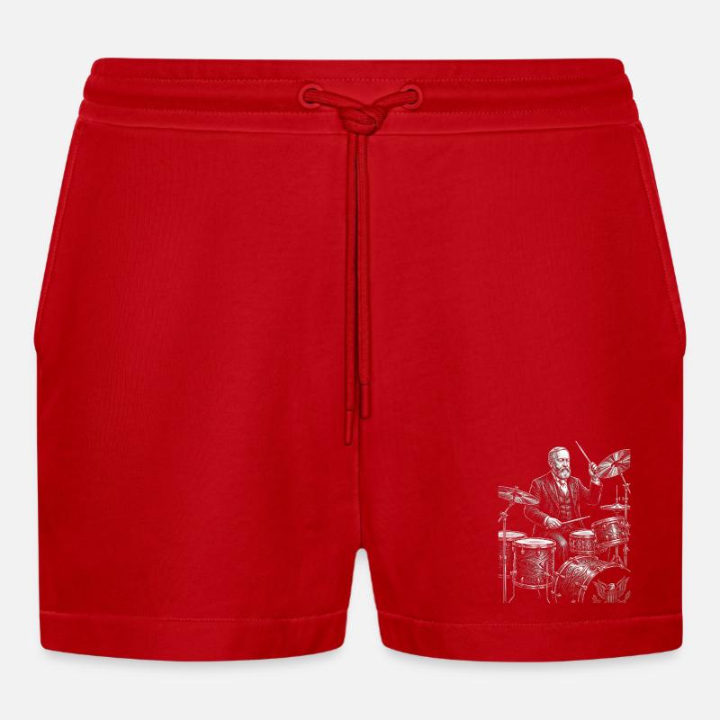 Benjamin Harrison plays drums - Organic Relaxed Cropped Shorts Made in EU - red