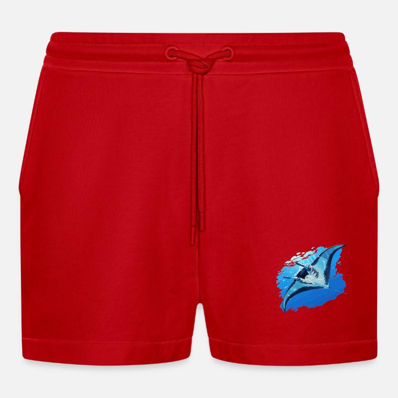 Rays Manta Rays - Organic Relaxed Cropped Shorts Made in EU - red