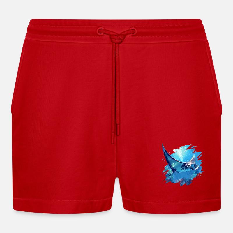 Rochen Mantarochen - Organic Relaxed Cropped Shorts Made in EU - Rot