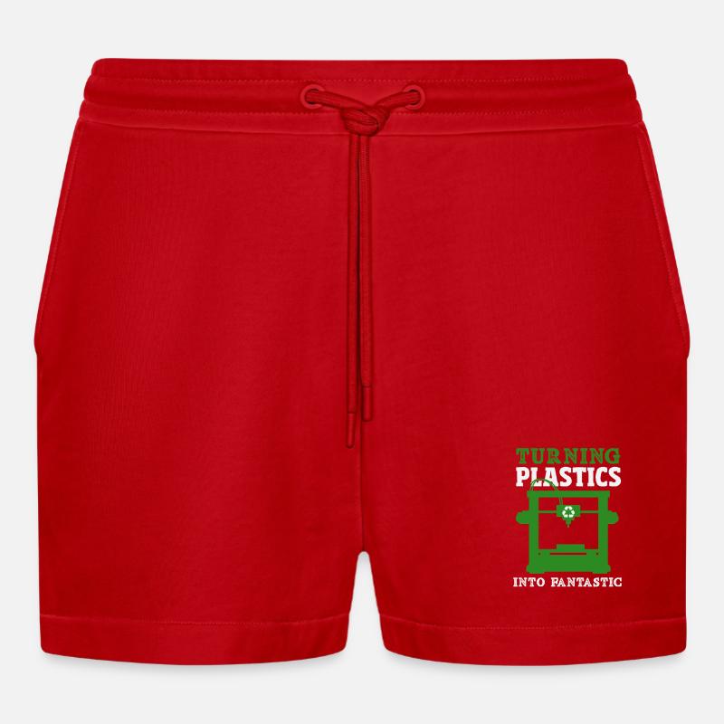 Turning Plastic Into Awesome 3D Printer - Organic Relaxed Cropped Shorts Made in EU - red