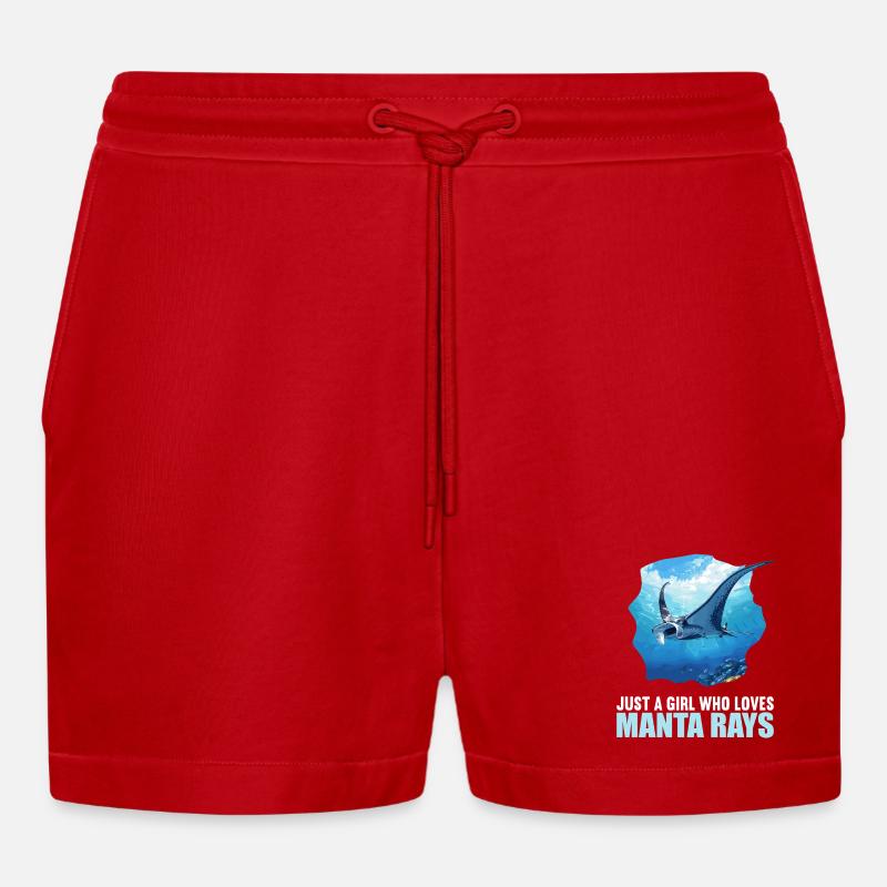 Rays Manta Rays - Organic Relaxed Cropped Shorts Made in EU - red