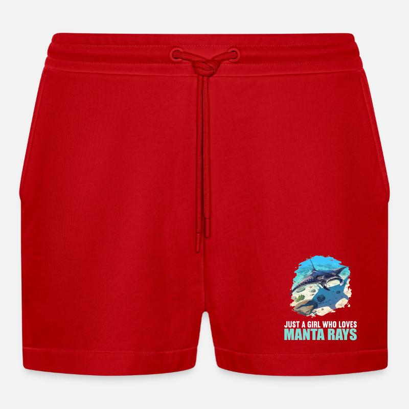 Rays Manta Rays - Organic Relaxed Cropped Shorts Made in EU - red