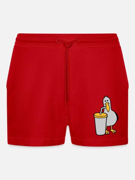 Seagull drinks cola drink - Organic Relaxed Cropped Shorts Made in EU - red