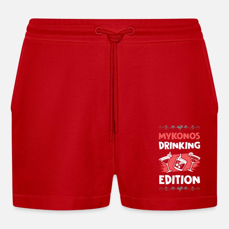 Mykonos Drinking Edition - Organic Relaxed Cropped Shorts Made in EU - Rot