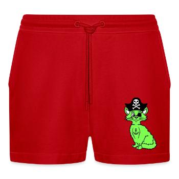 Süße Pirat Katzen Seeräuber Augenklappe Hut Kostüm - Organic Relaxed Cropped Shorts Made in EU - Rot - Vorne