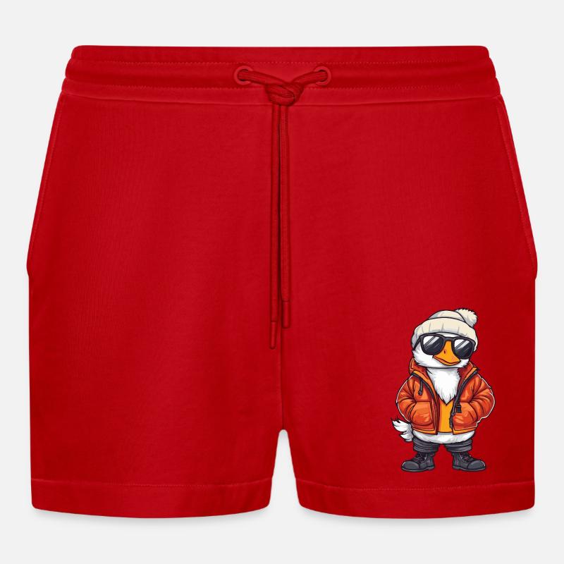 Goose Cool Comic - Organic Relaxed Cropped Shorts Made in EU - red