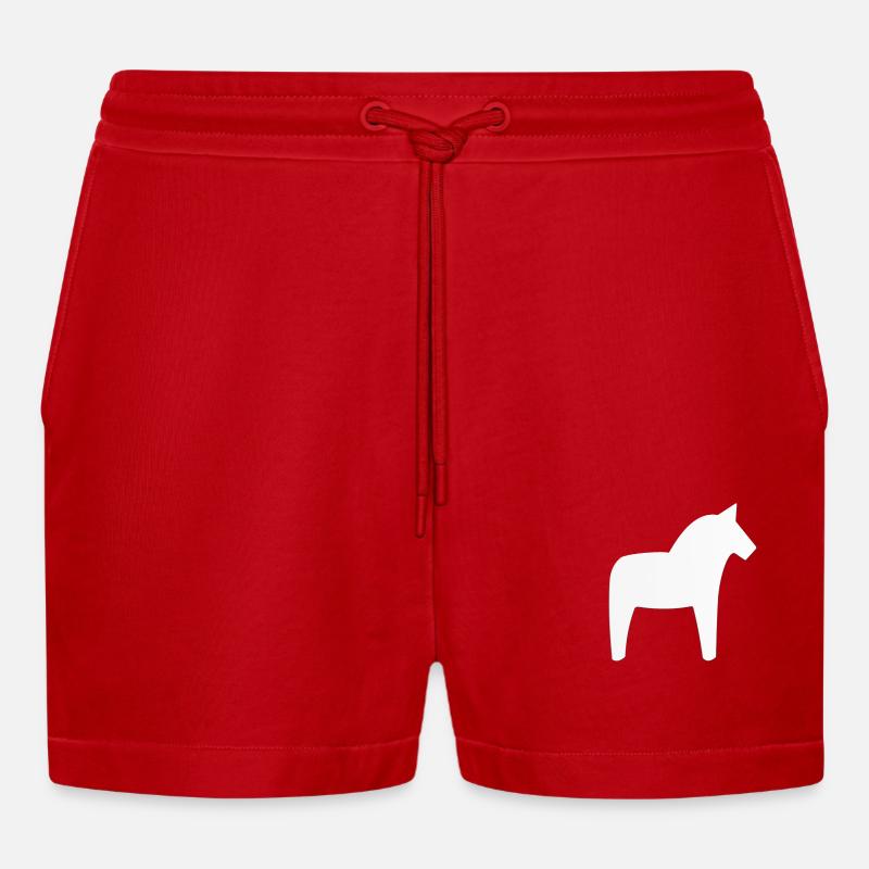 Dalahäst Pferd Schweden - Organic Relaxed Cropped Shorts Made in EU - Rot